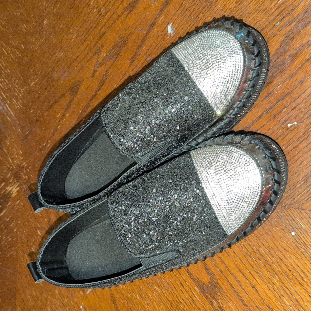 SACFOF Women Rhinestone Platform Loafers Glitter Fashion Slip-On size 9